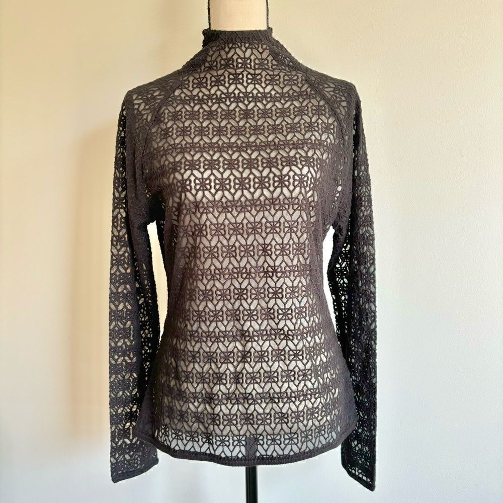 RtA Embroidered Mesh Mock Neck Long Sleeve Black Blouse Top Sz 10 NWT - Picture 4 of 9